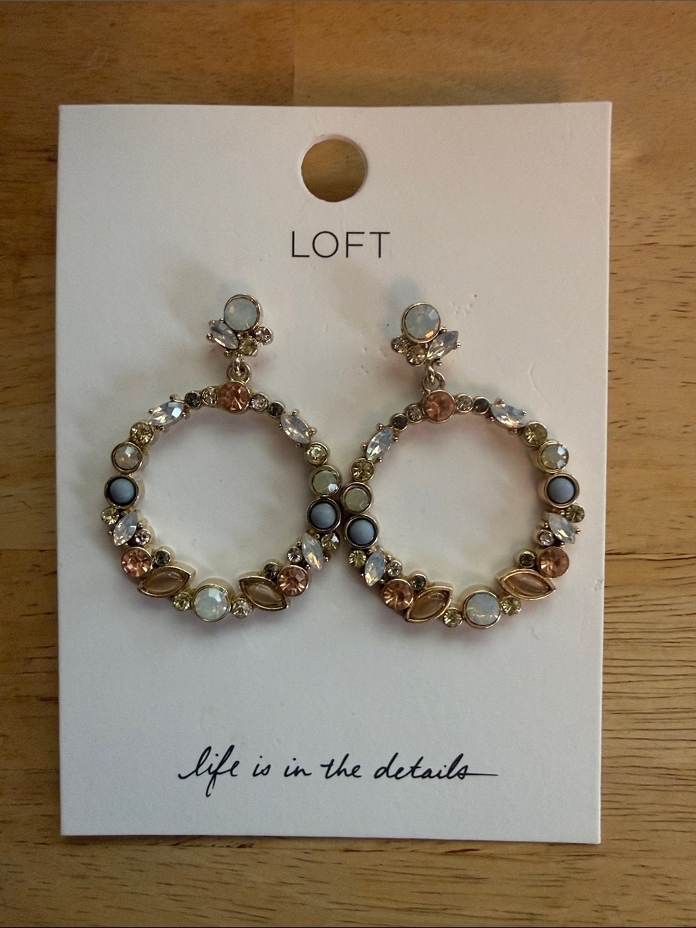LOFT Gold-Tone Hoop Earrings with Multicolor Gem Accents